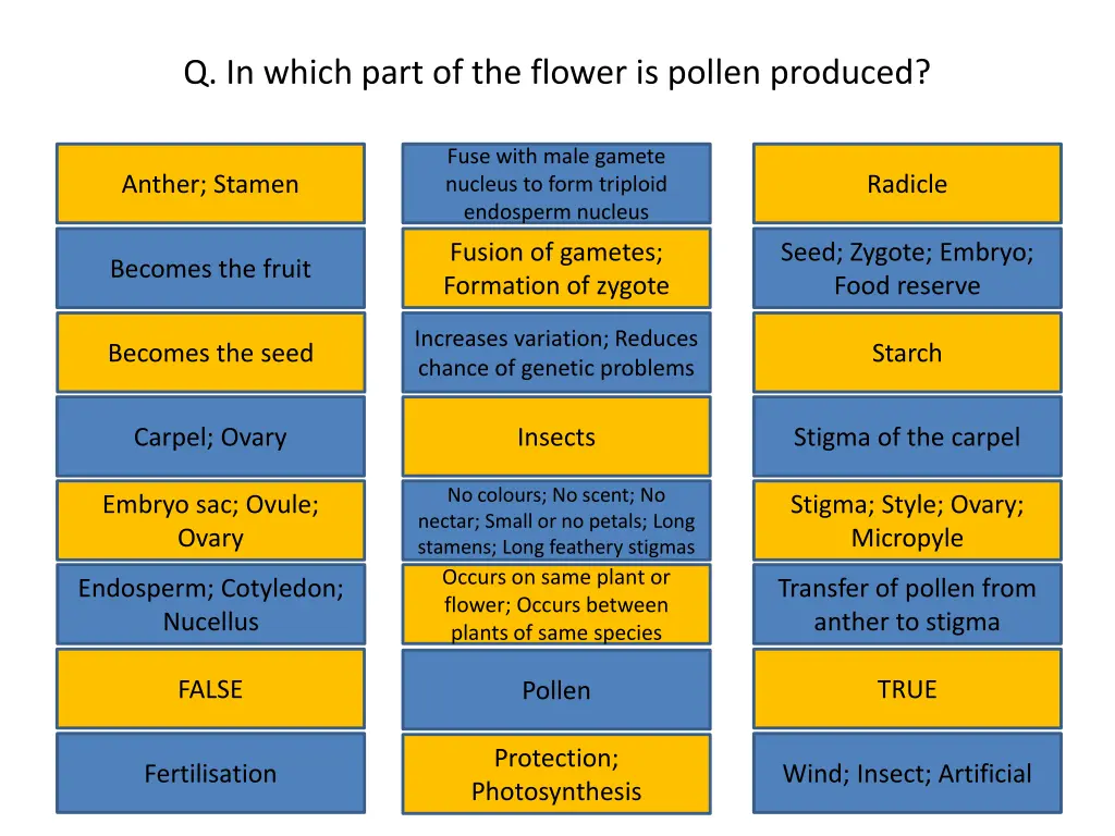 q in which part of the flower is pollen produced