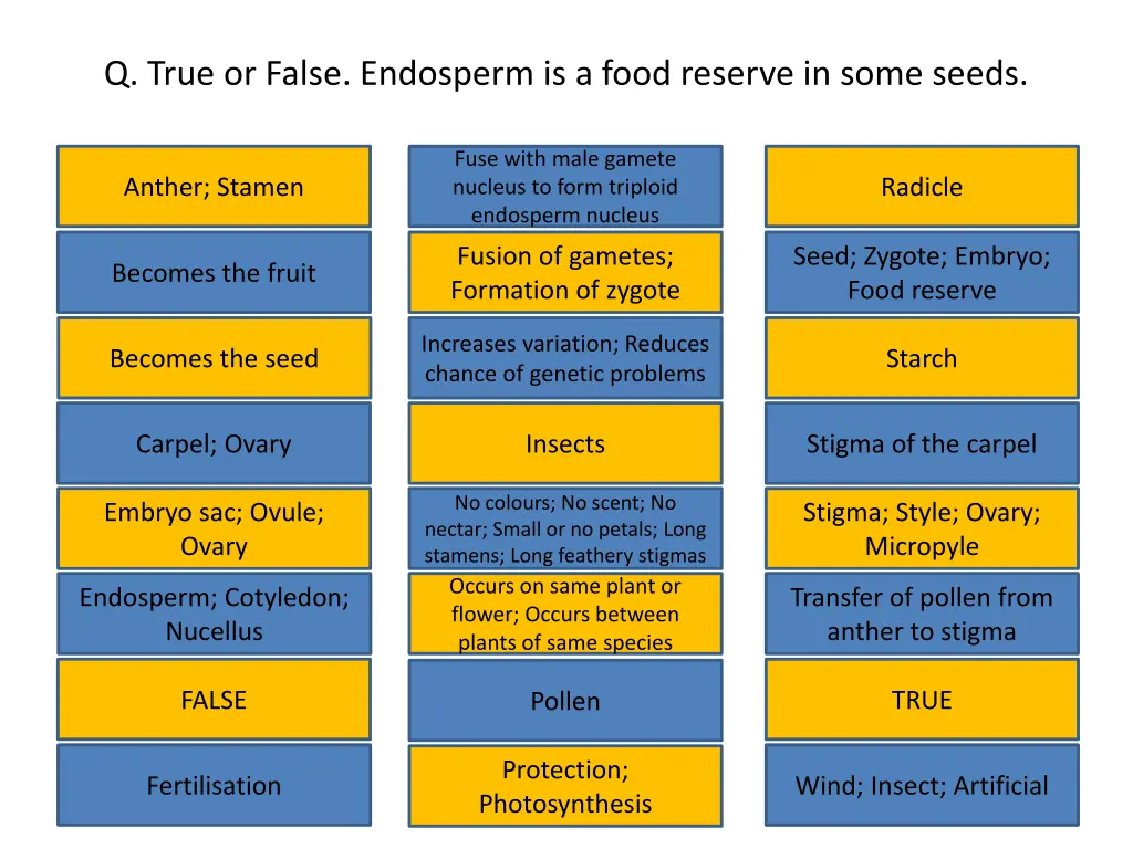 q true or false endosperm is a food reserve