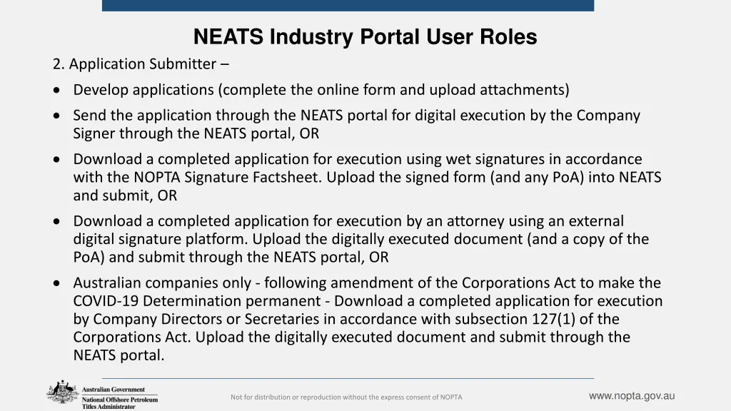 neats industry portal user roles 2 application