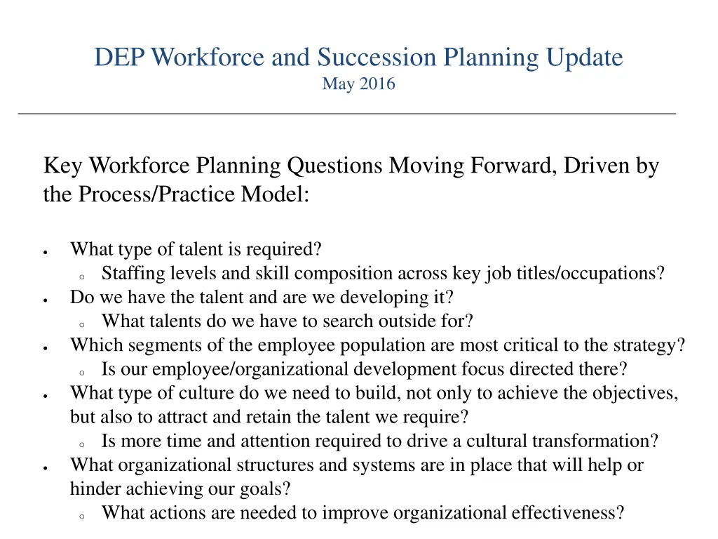 dep workforce and succession planning update 12