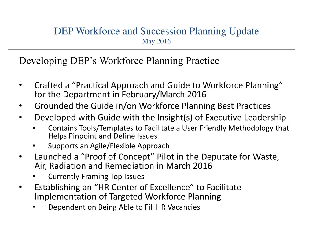 dep workforce and succession planning update 9