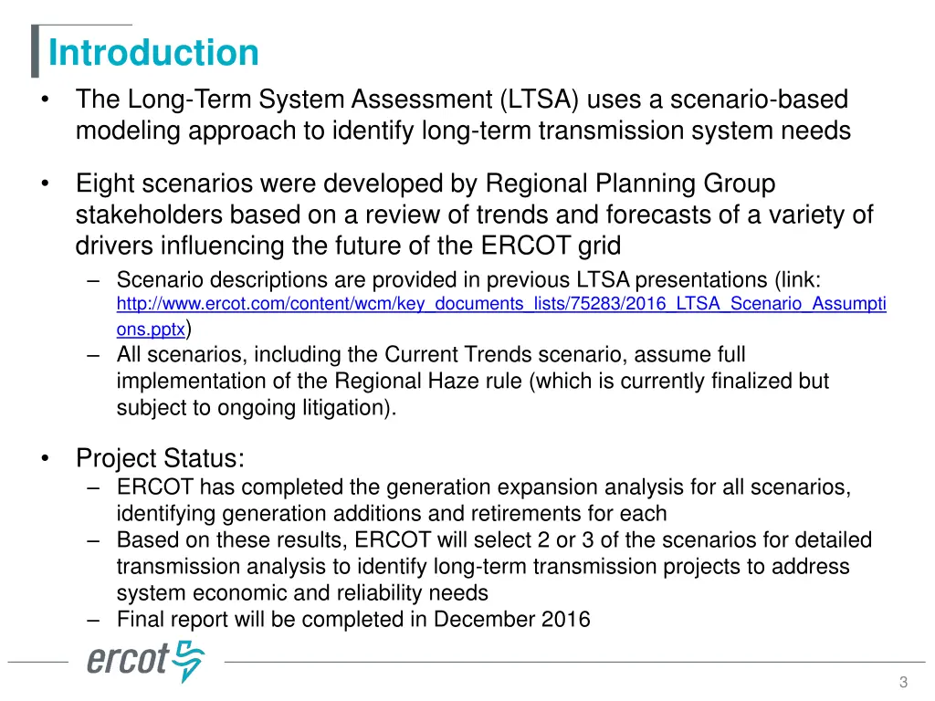 introduction the long term system assessment ltsa