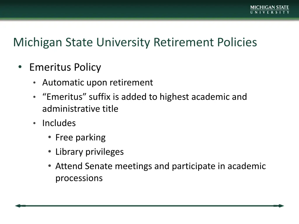 michigan state university retirement policies