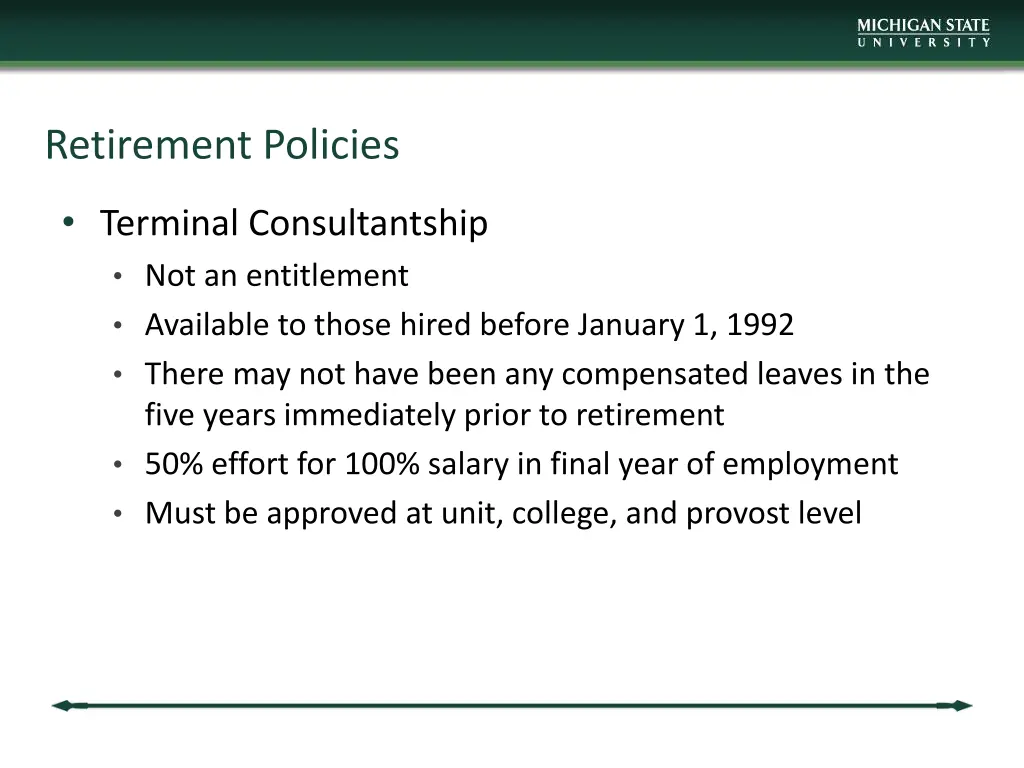 retirement policies