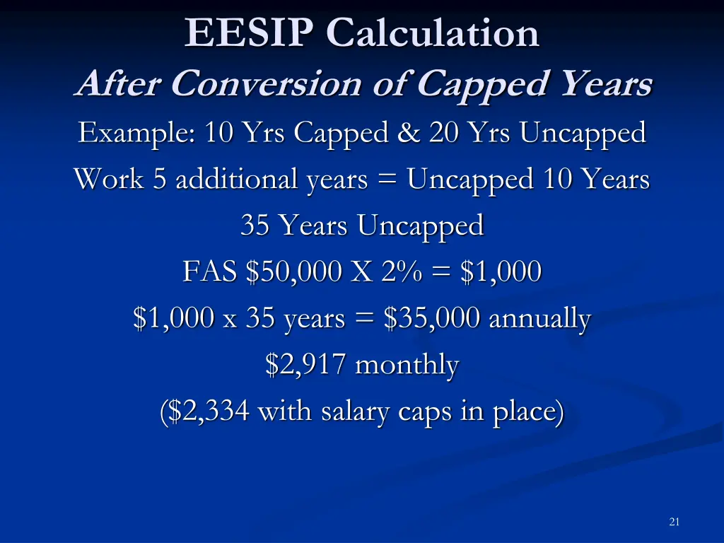eesip calculation after conversion of capped