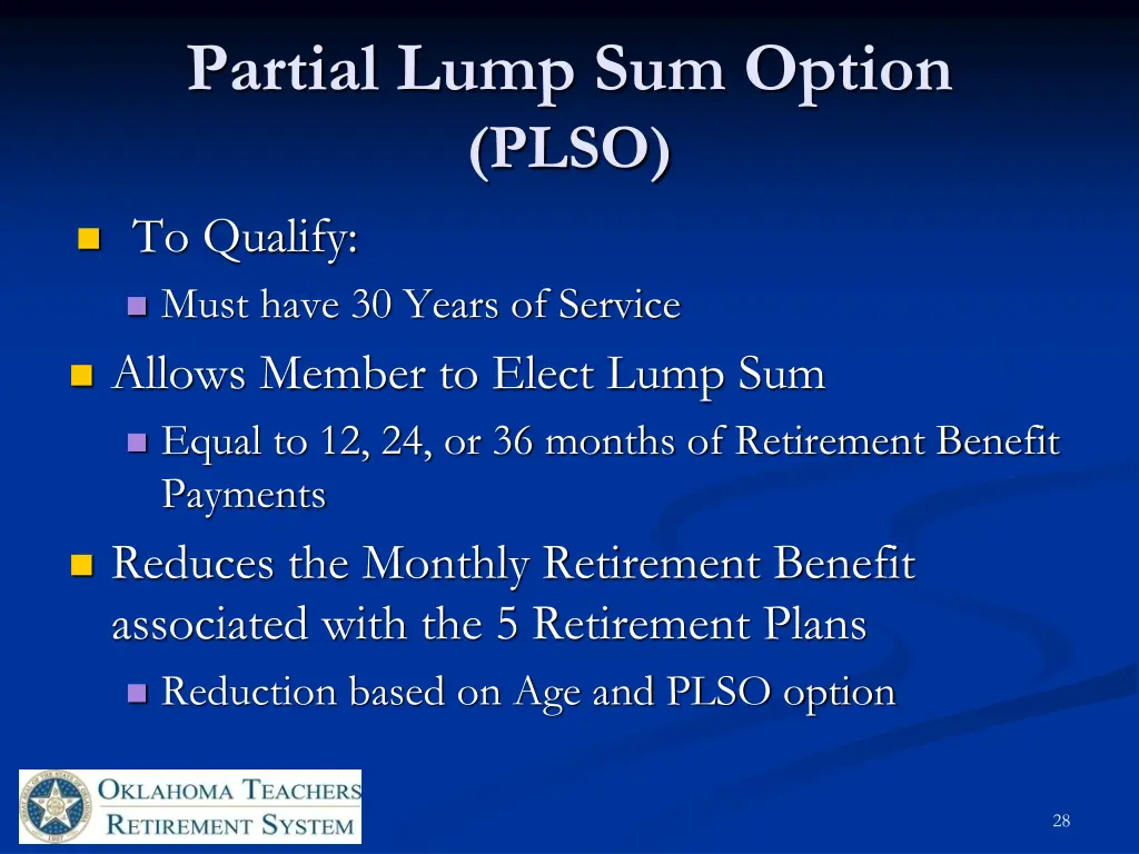 partial lump sum option plso