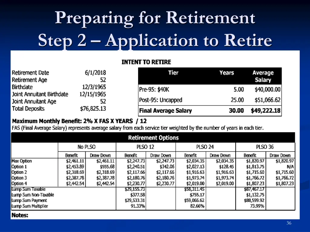 preparing for retirement step 2 application