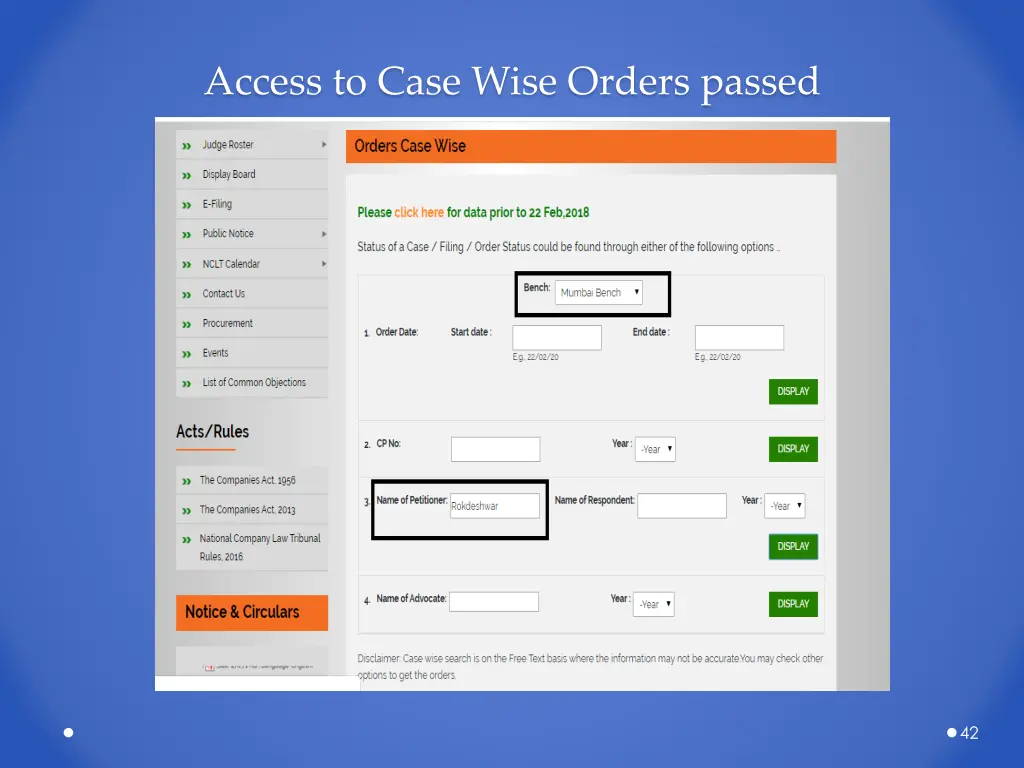 access to case wise orders passed