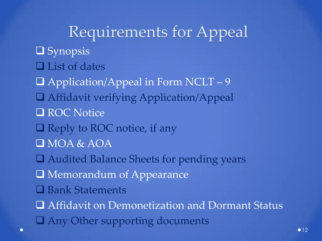 requirements for appeal synopsis list of dates