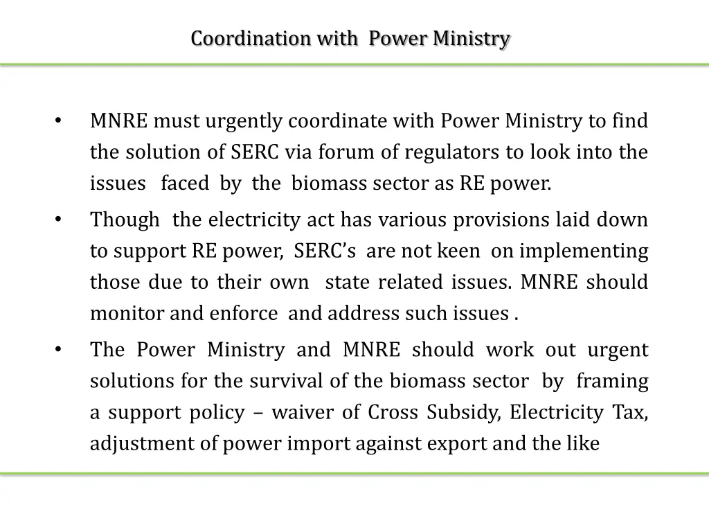 coordination with power ministry