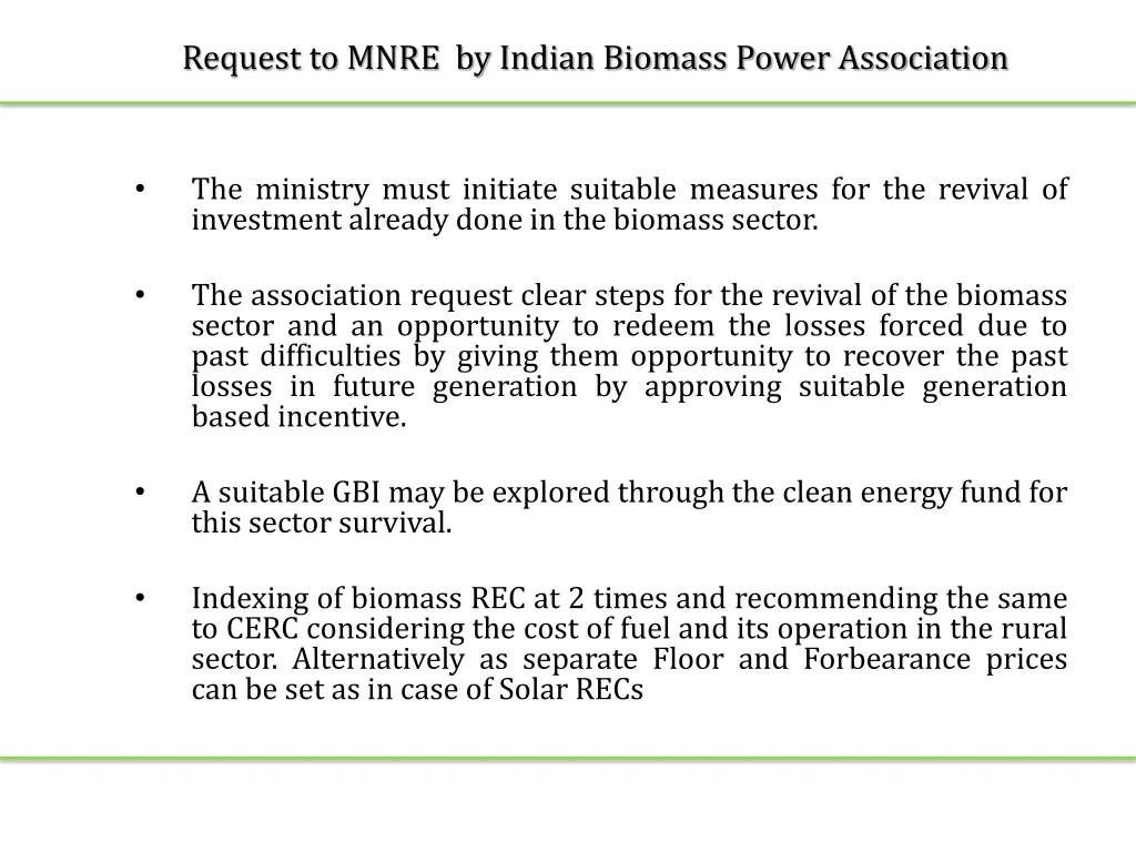 request to mnre by indian biomass power