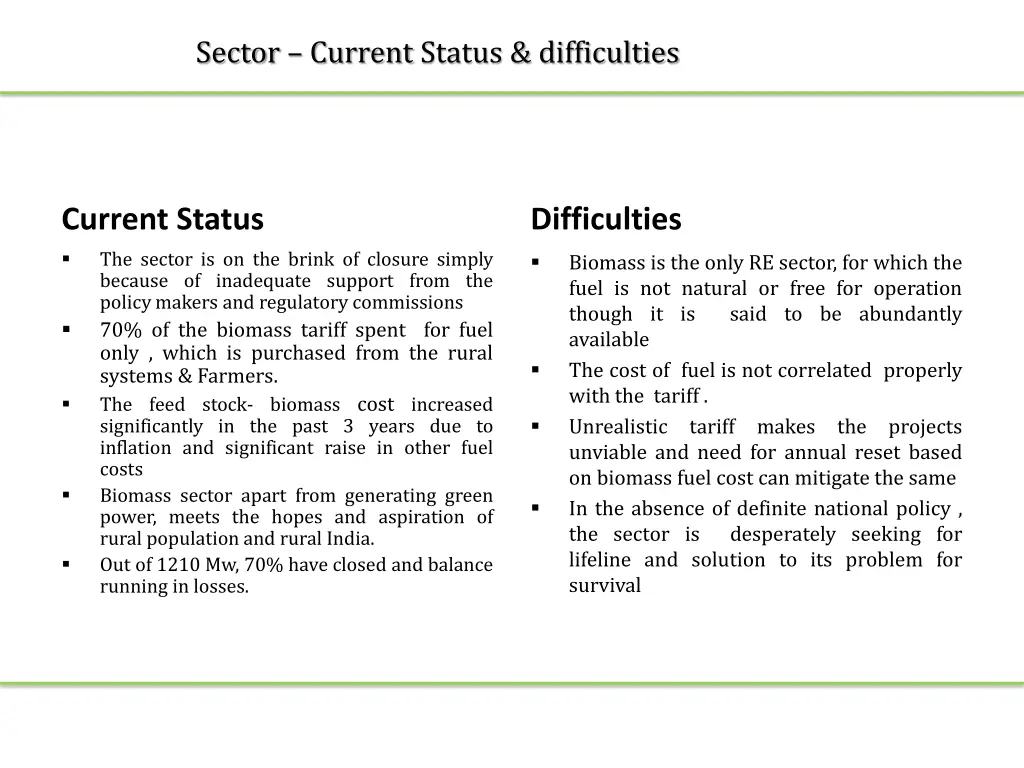 sector current status difficulties