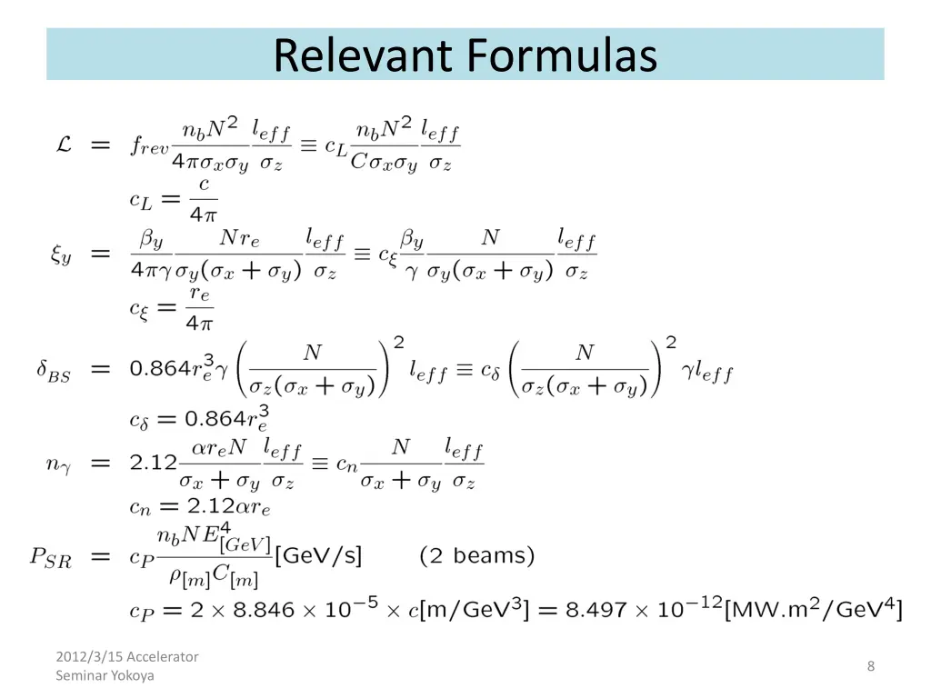 relevant formulas