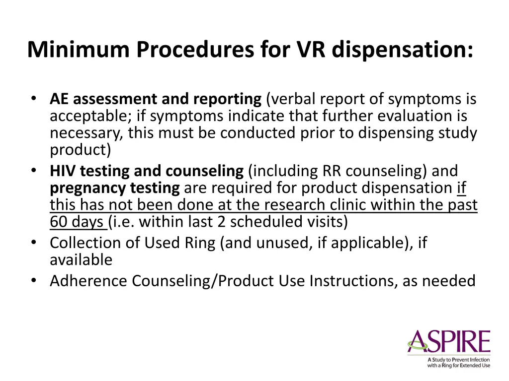 minimum procedures for vr dispensation