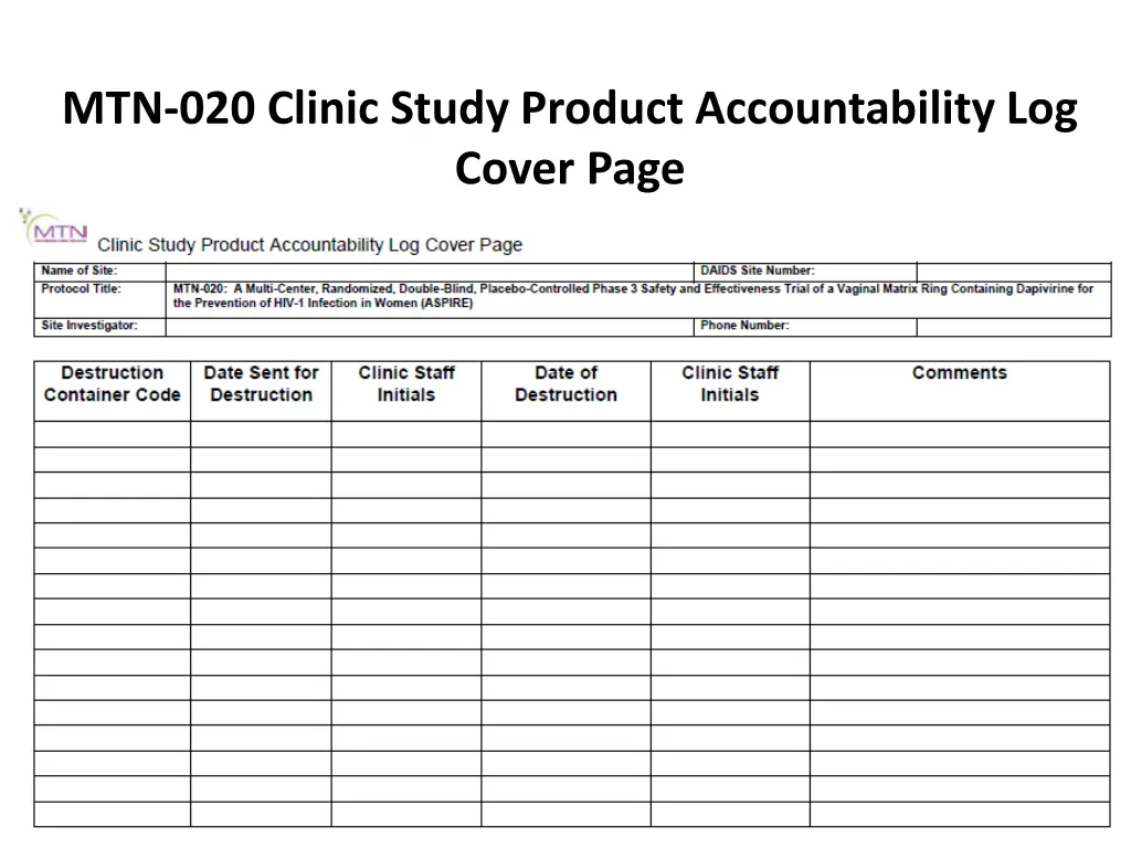 mtn 020 clinic study product accountability