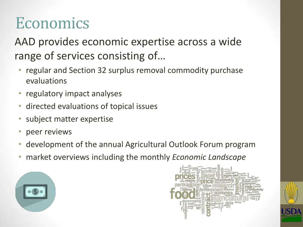 economics aad provides economic expertise across