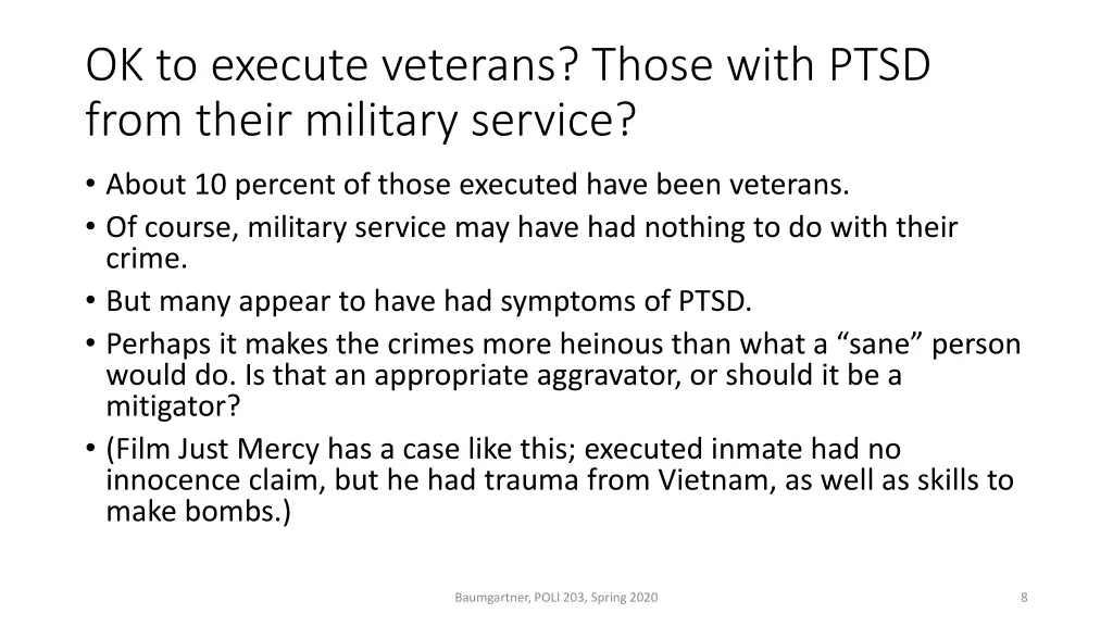 ok to execute veterans those with ptsd from their