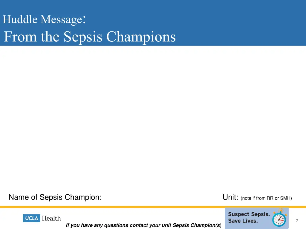 huddle message from the sepsis champions