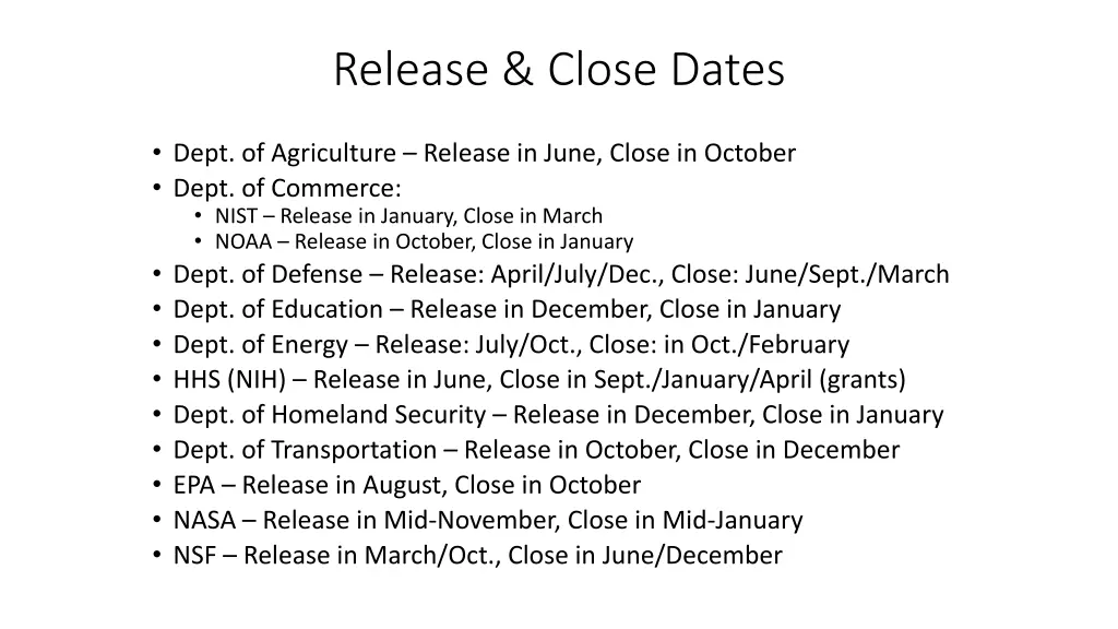 release close dates