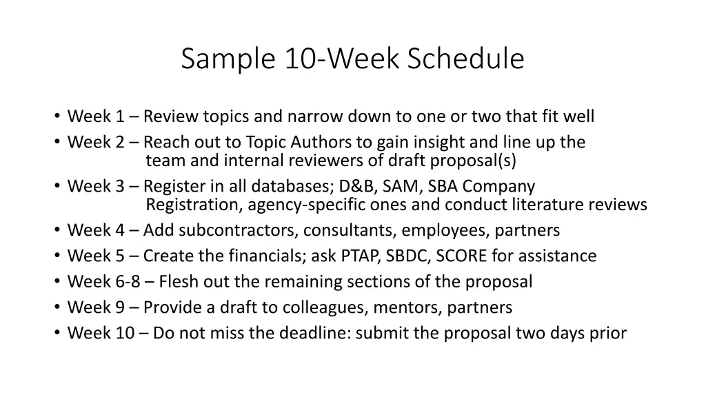 sample 10 week schedule