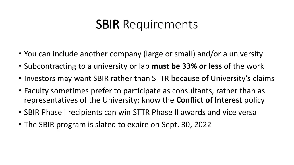 sbir sbir requirements