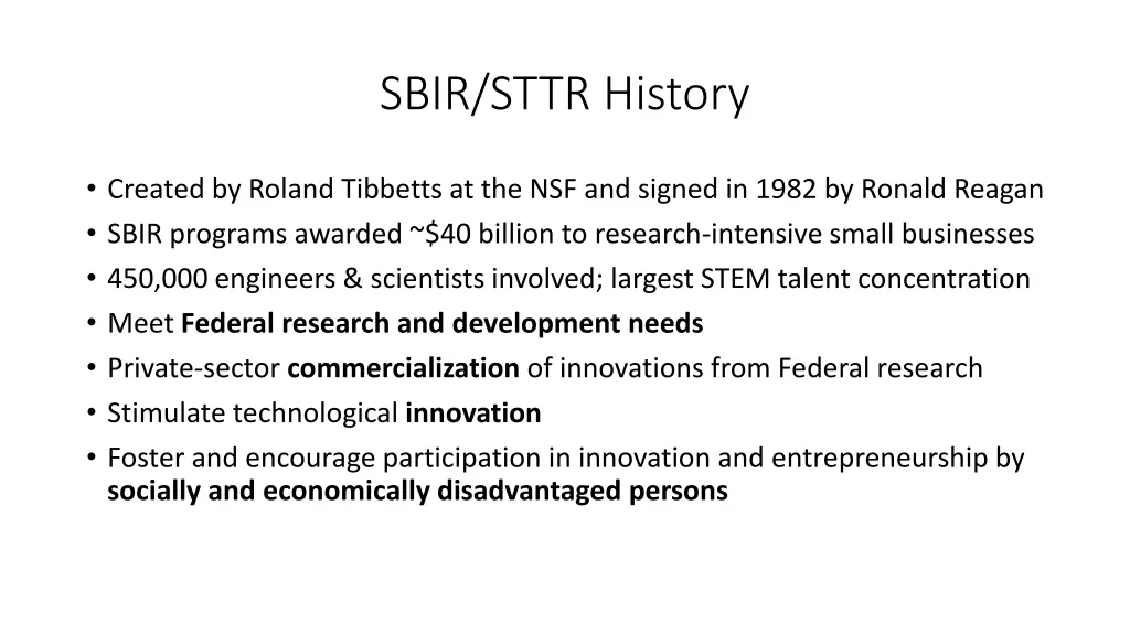 sbir sttr history