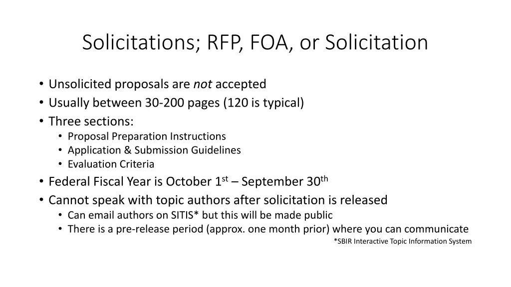 solicitations rfp foa or solicitation