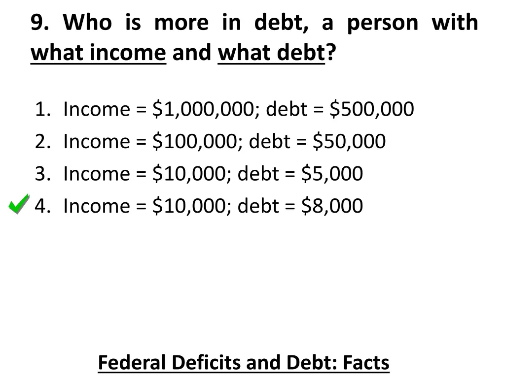 9 who is more in debt a person with what income 1