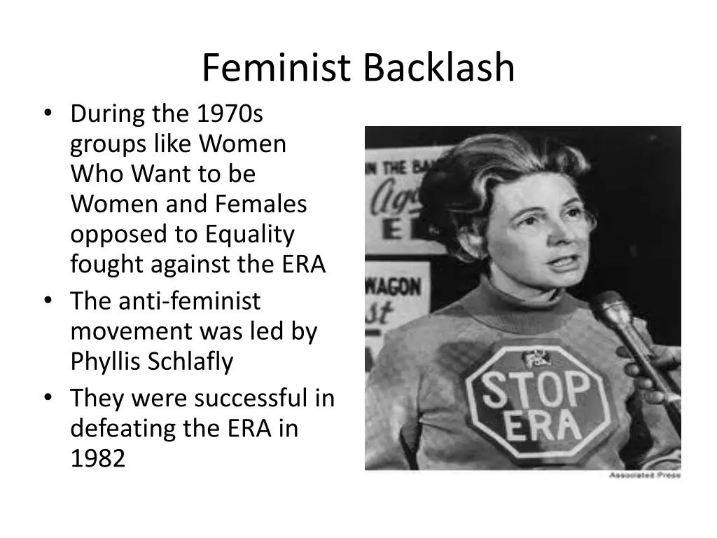 feminist backlash during the 1970s groups like