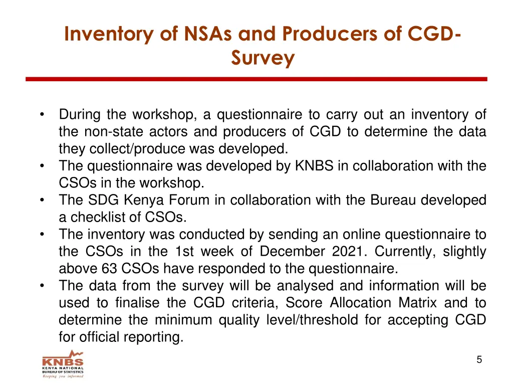 inventory of nsas and producers of cgd survey