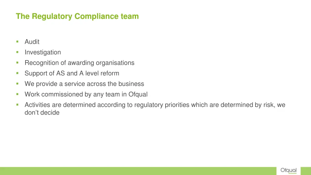 the regulatory compliance team