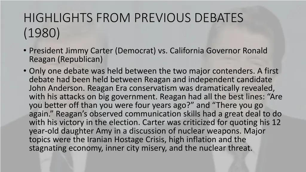 highlights from previous debates 1980