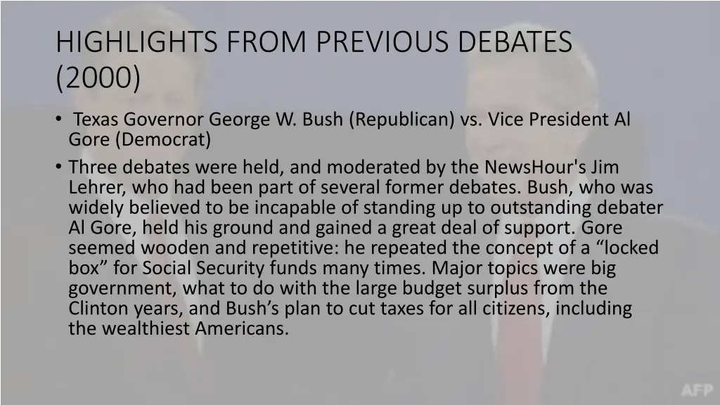 highlights from previous debates 2000