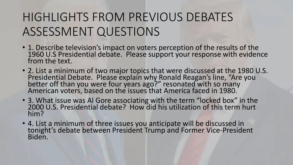 highlights from previous debates assessment