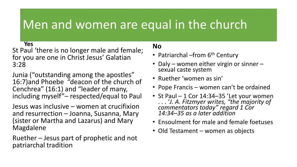 men and women are equal in the church