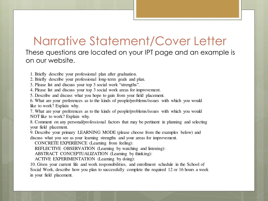 narrative statement cover letter these questions