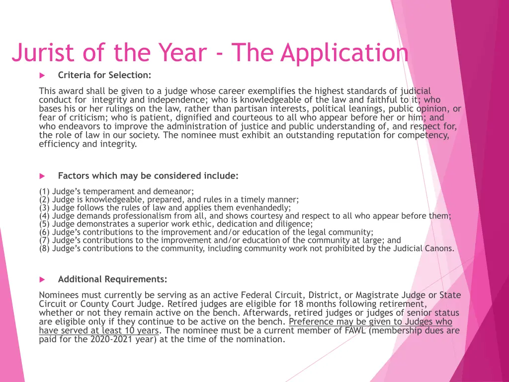 jurist of the year the application criteria