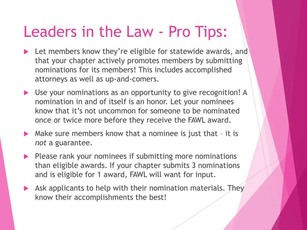 leaders in the law pro tips