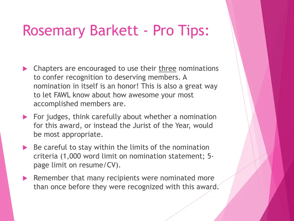 rosemary barkett pro tips