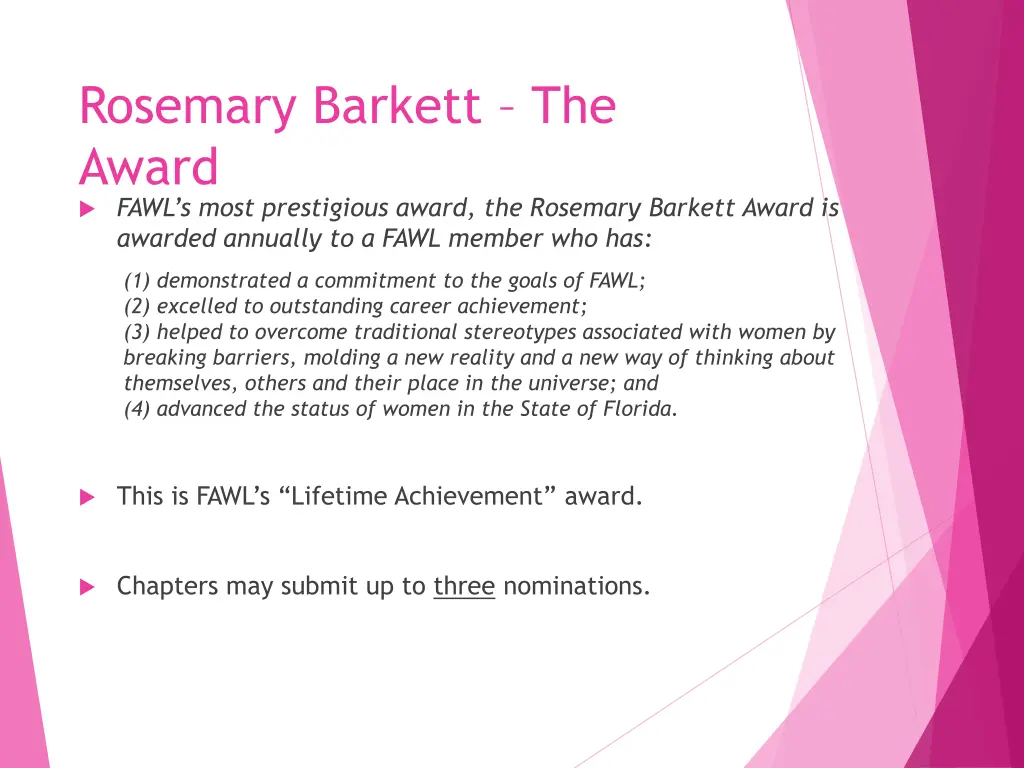 rosemary barkett the award fawl s most