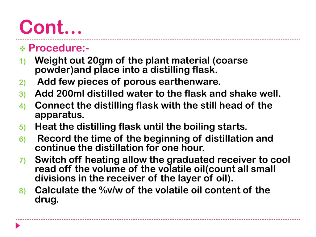 cont procedure 1 weight out 20gm of the plant