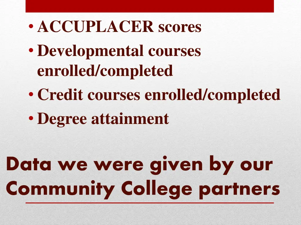 accuplacer scores developmental courses enrolled