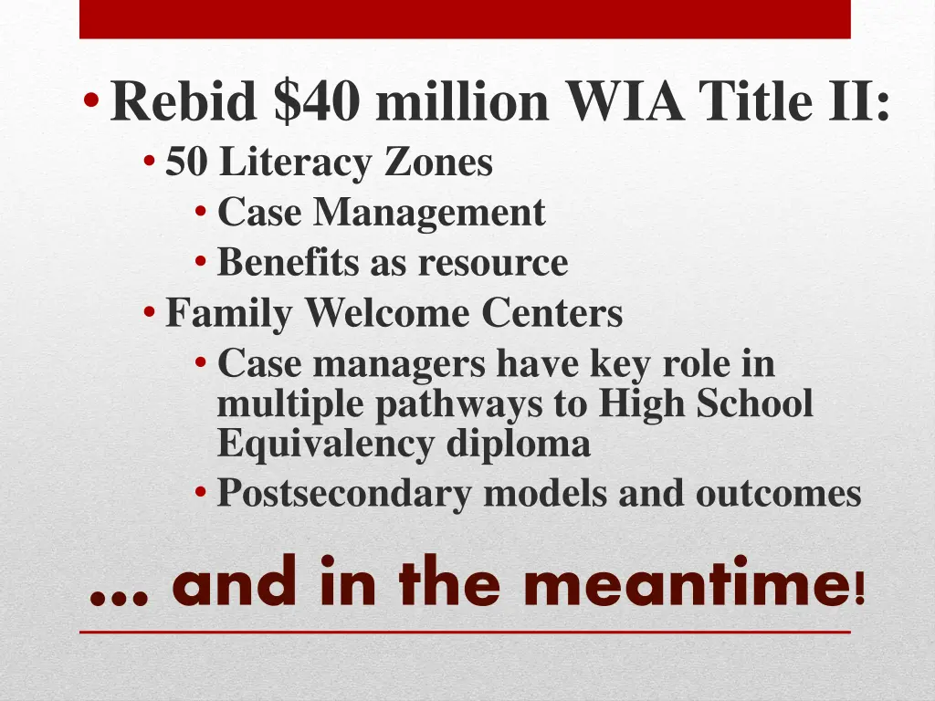 rebid 40 million wia title ii 50 literacy zones