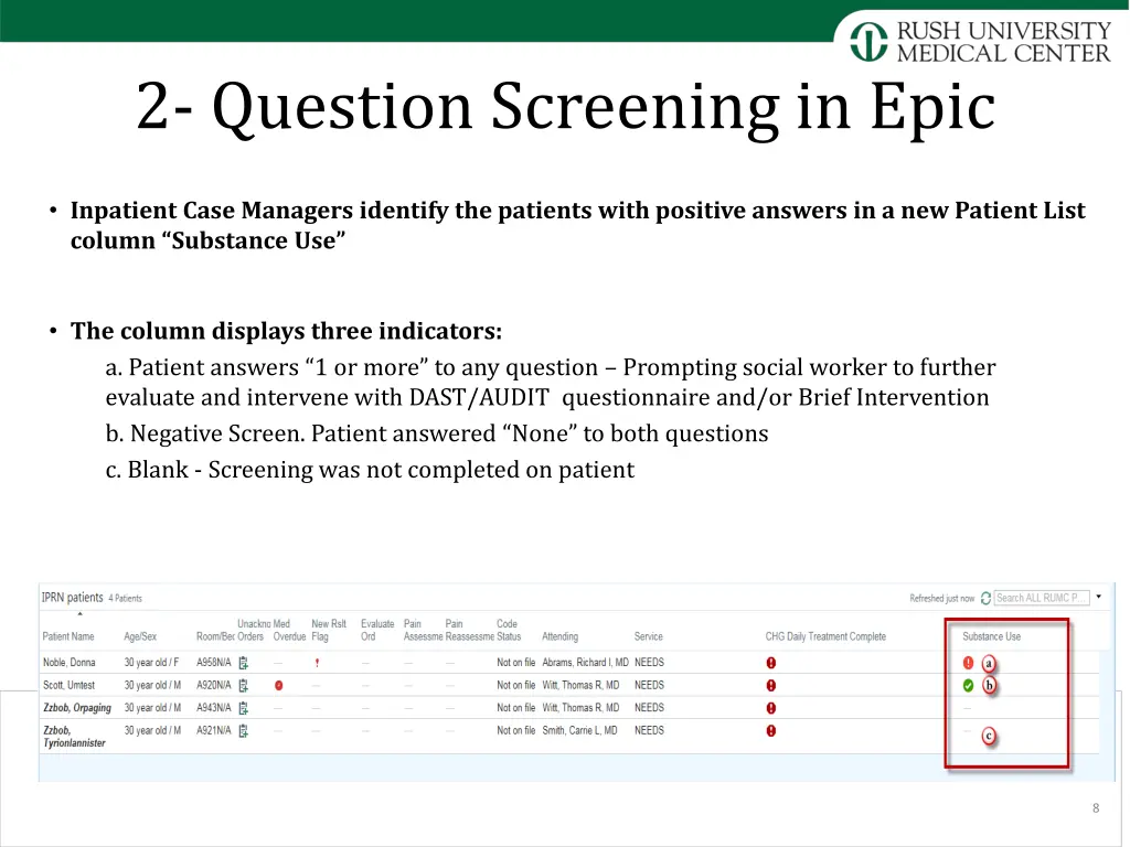 2 question screening in epic 1