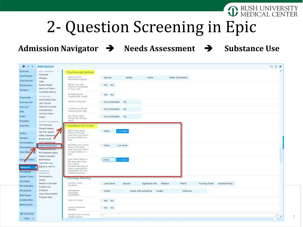 2 question screening in epic