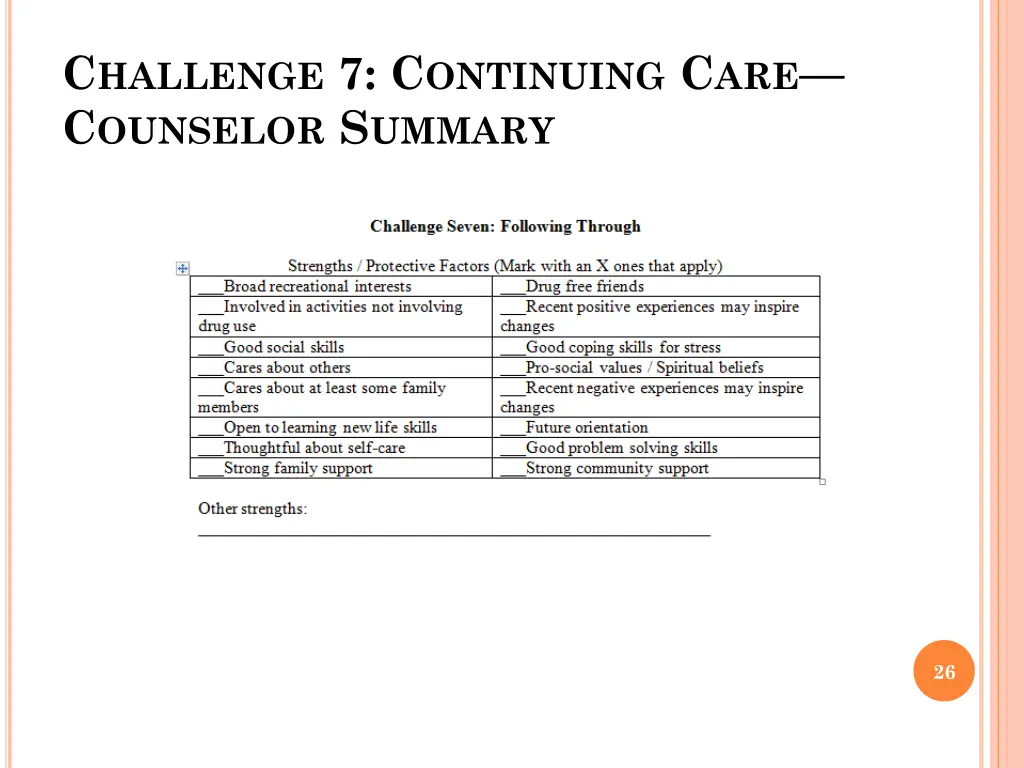 c hallenge 7 c ontinuing c are c ounselor s ummary