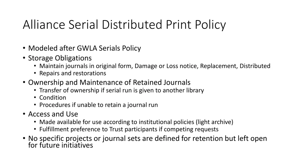 alliance serial distributed print policy