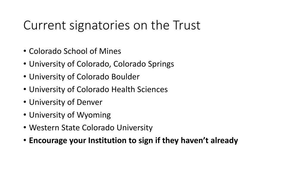 current signatories on the trust