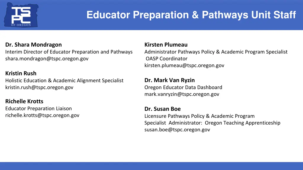 educator preparation pathways unit staff