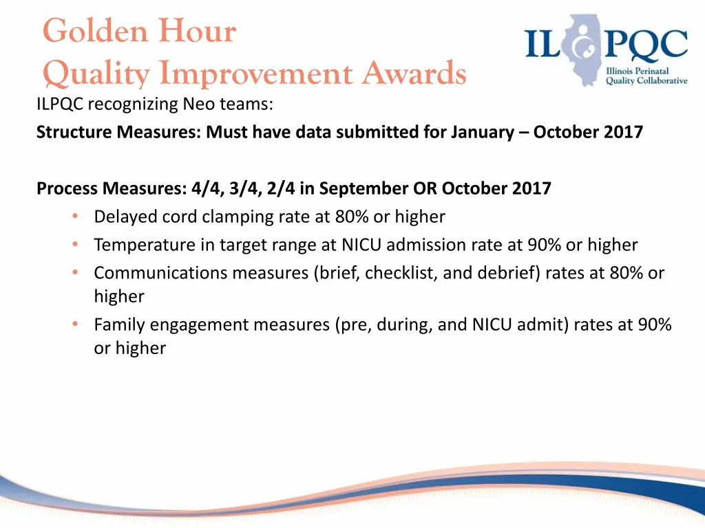 golden hour quality improvement awards ilpqc